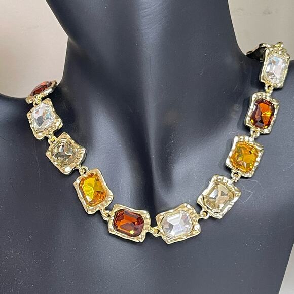 New Necklace Topaz Amber Clear Rhinestone Gold Tone Chunky Chain Jewelry A09 - Picture 1 of 8